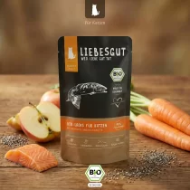 Bio-Lachs mit Apfel & Karotte – Nassfutter für Katzen von Liebesgut – 100g