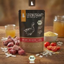 Bio-Gans mit Kokosflocken und Tomate – Nassfutter für Katzen von Liebesgut – 100g