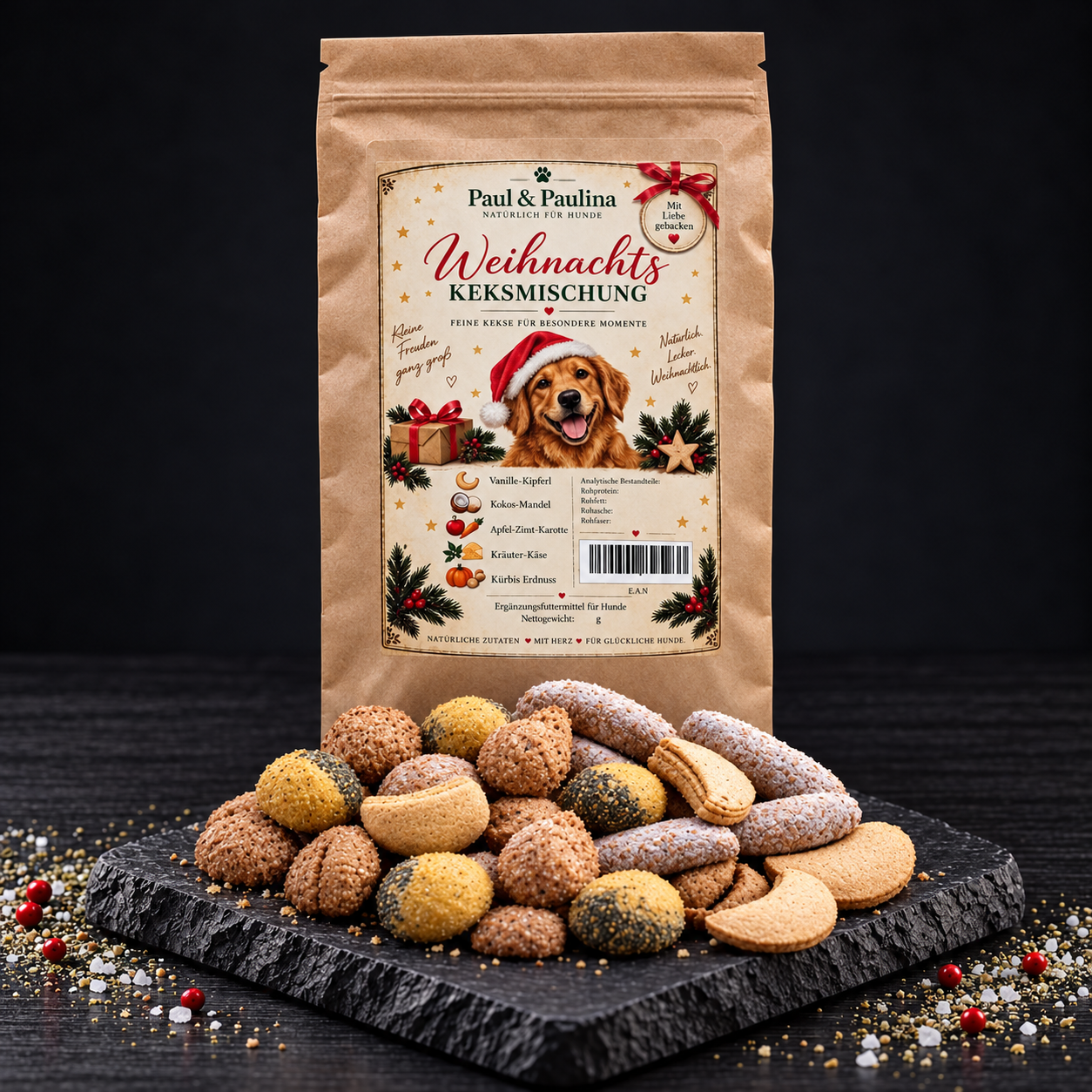 Weihnachts-Keksmischung von Paul & Paulina – 200g Weihnachts-Keksmischung für Hunde